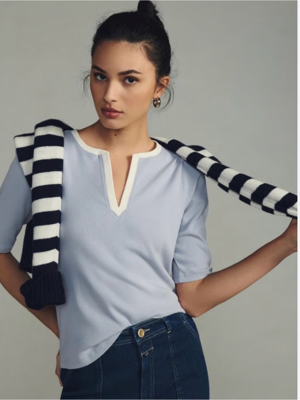 Anthropologie Maeve Split-Neck Top in Sky XS